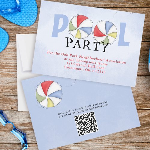 Pool Party Summer Whimsical Beach Balls Watercolor Invitation
