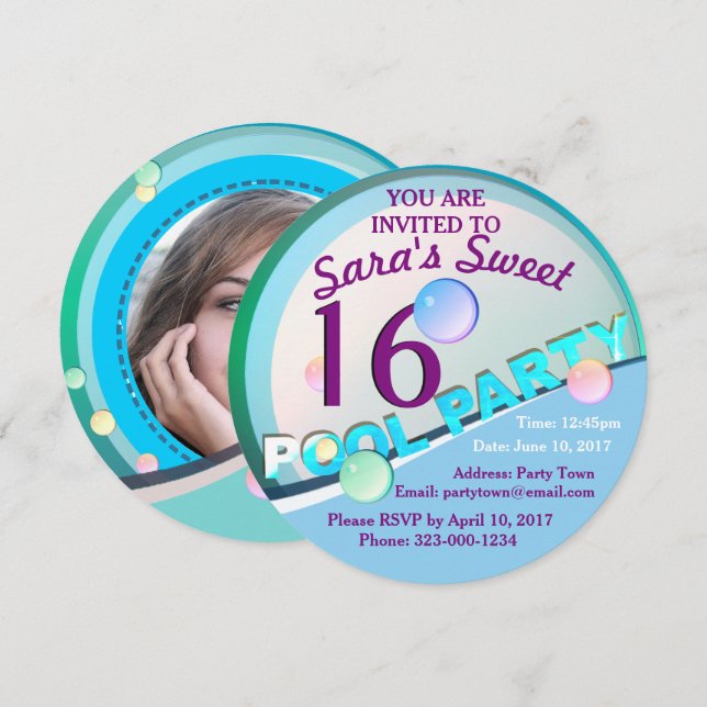 Pool Party Sweet 16 Birtday Invitation (Front/Back)