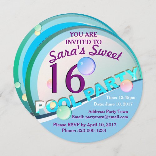 Pool Party Sweet 16 Birtday Invitation