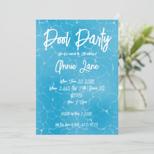 Pool Party Sweet 16 Water Blue Minimalist Bday Invitation