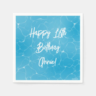 Pool Party Sweet 16 Water Blue Minimalist Bday Napkins