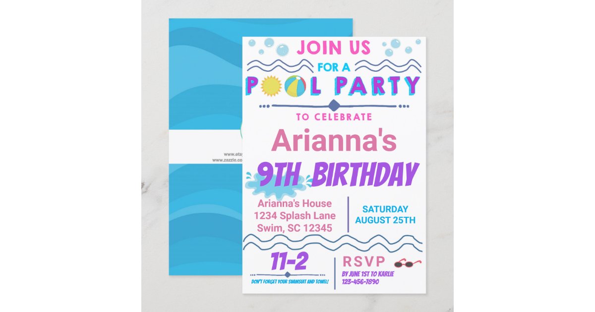 Pool Party Swim Birthday Invitation | Zazzle