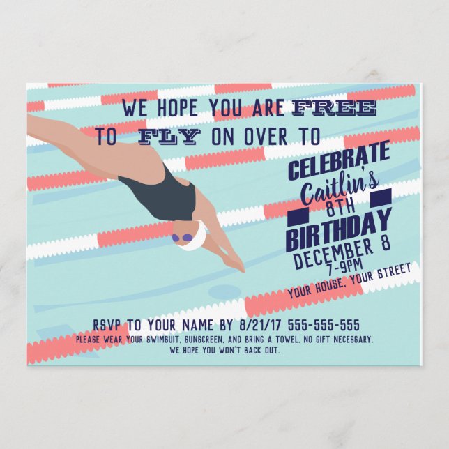 pool party swim meet swimming club party invite (Front)