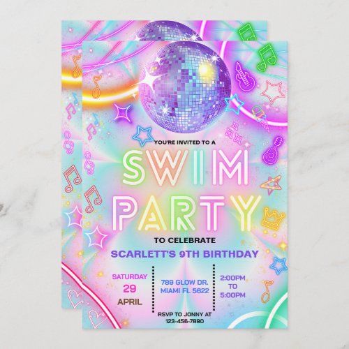 pool party  Swim party Birthday invitation
