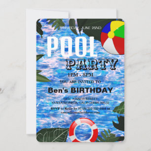 Pool Party Swimming Birthday Invitation