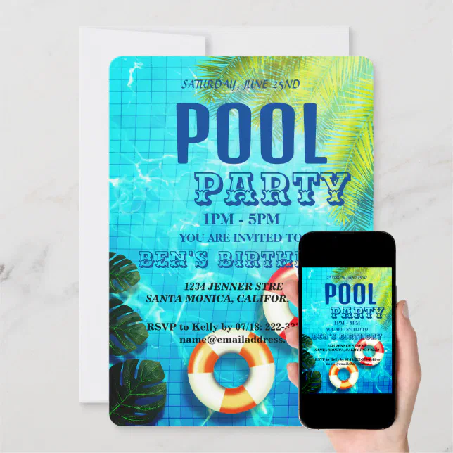 Pool Party Swimming Birthday Invitation Zazzle 8140