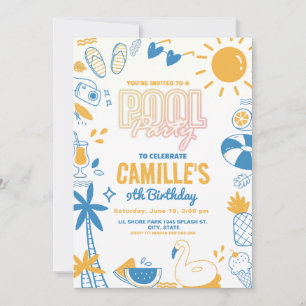 Pool Party Swimming Birthday Invitation