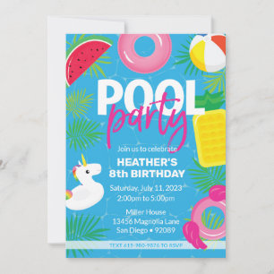 Pool Party Swimming Birthday Invitation