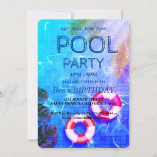 Pool Party Swimming Birthday Invitation