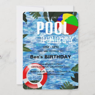 Pool Party Swimming Birthday Invitation