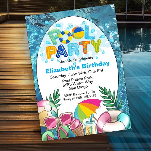 Pool Party  Swimming Birthday Invitation