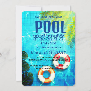 Pool Party Swimming Birthday Invitation