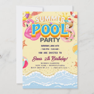 Pool Party   Swimming Birthday Invitation