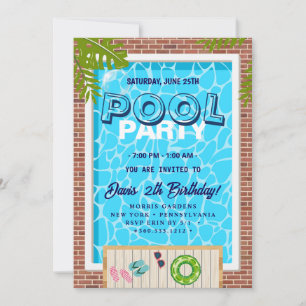 Pool Party   Swimming Birthday Invitation