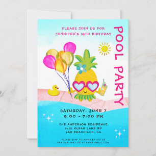 Pool Party Swimming Birthday Party Invitation
