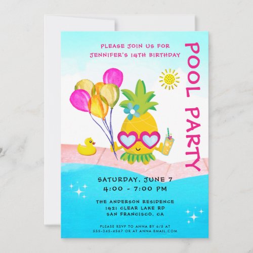  Pool Party Swimming Birthday Party Invitation
