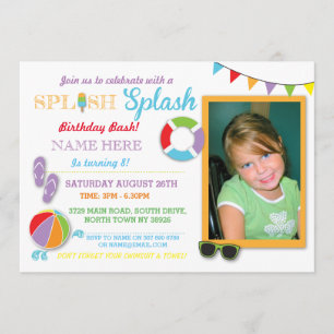 Pool Party Swimming Birthday Splash Photo Invite
