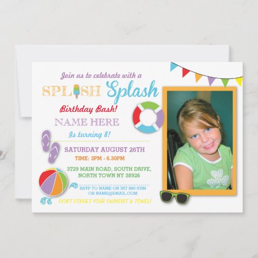 Pool Party Swimming Birthday Splash Photo Invite | Zazzle