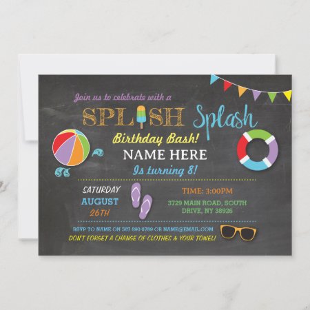Pool Party Swimming Birthday Splish Splash Invite