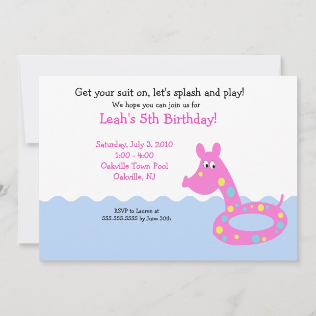 POOL Party Swimming Tube 5x7  Birthday Invitations (Front)