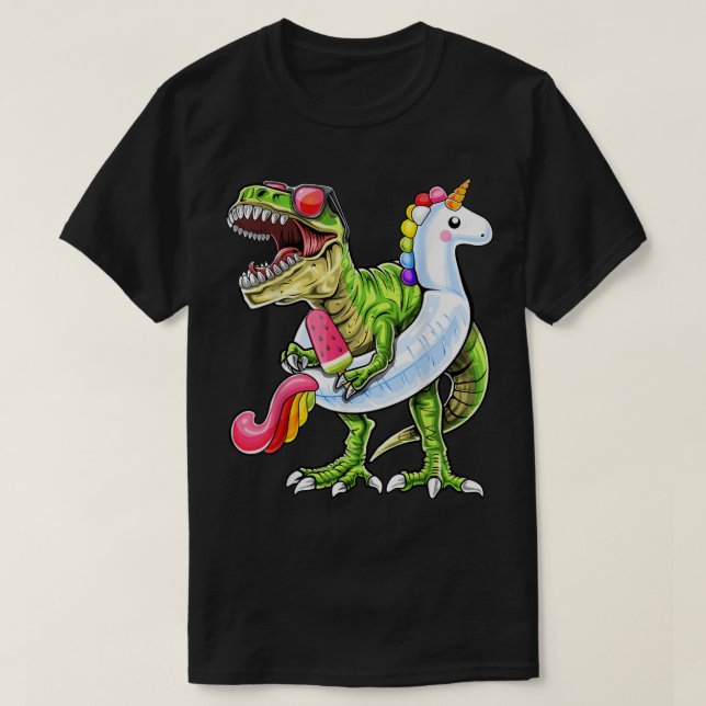 Pool Party T Rex Dinosaur Unicorn Float Summer 883 T-Shirt (Design Front)