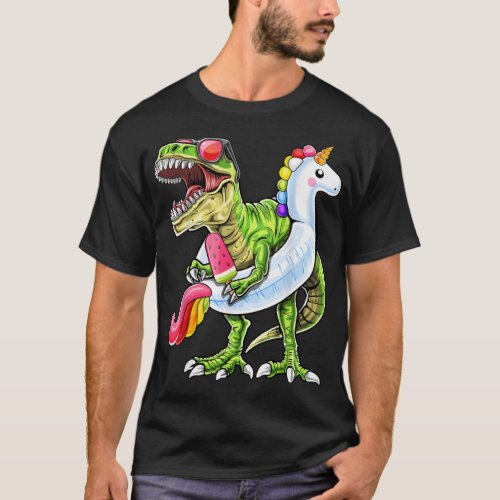 Pool Party T Rex Dinosaur Unicorn Float Summer 883 T_Shirt