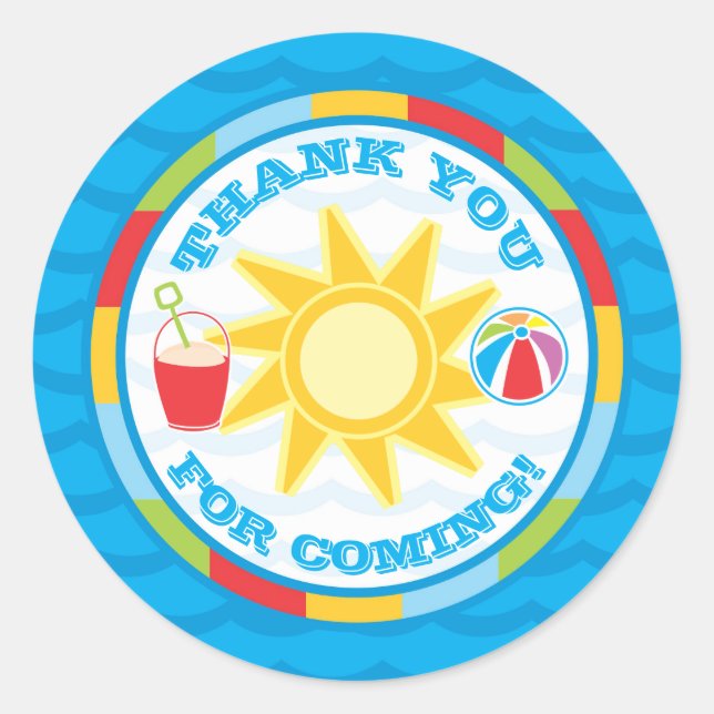 Pool Party Thank You Favor Sticker Label (Front)