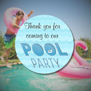 Pool Party Thank You with Unicorn Float Classic Round Sticker