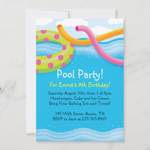 Pool Party Themed Invitations