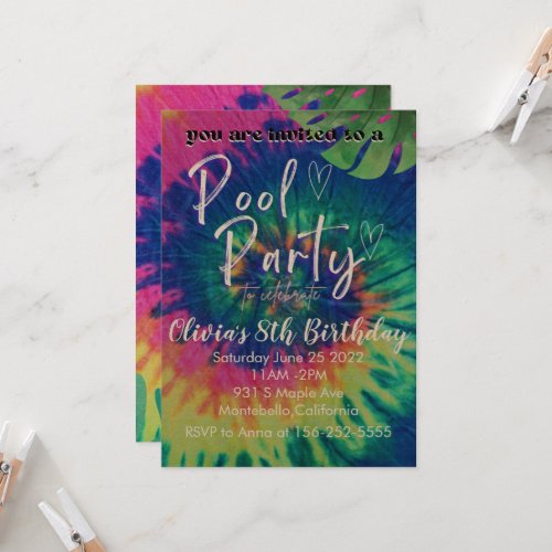 Pool Party Tie Dye Invitation Pool Birthday