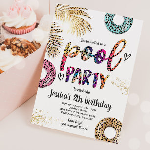 Pool Party Tie Dye Leopard Print Pool Birthday Invitation