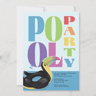 Pool Party Toucan Float Rainbow Birthday Invite