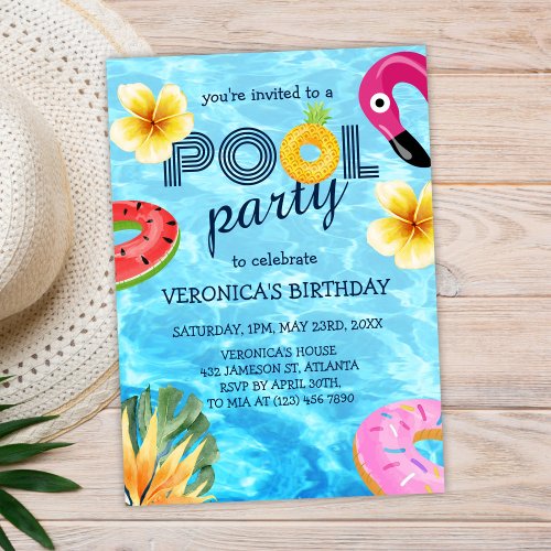 Pool Party Trendy Modern Summer Birthday  Invitation