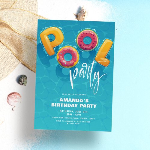 Pool Party Trendy Pink  Turquoise Birthday Party Invitation