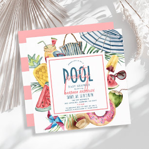 Pool Party Tropical Beach Gear Girl Baby Shower Invitation