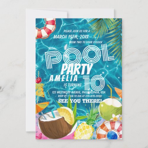 Pool Party  Tropical Birthday Party Invitation