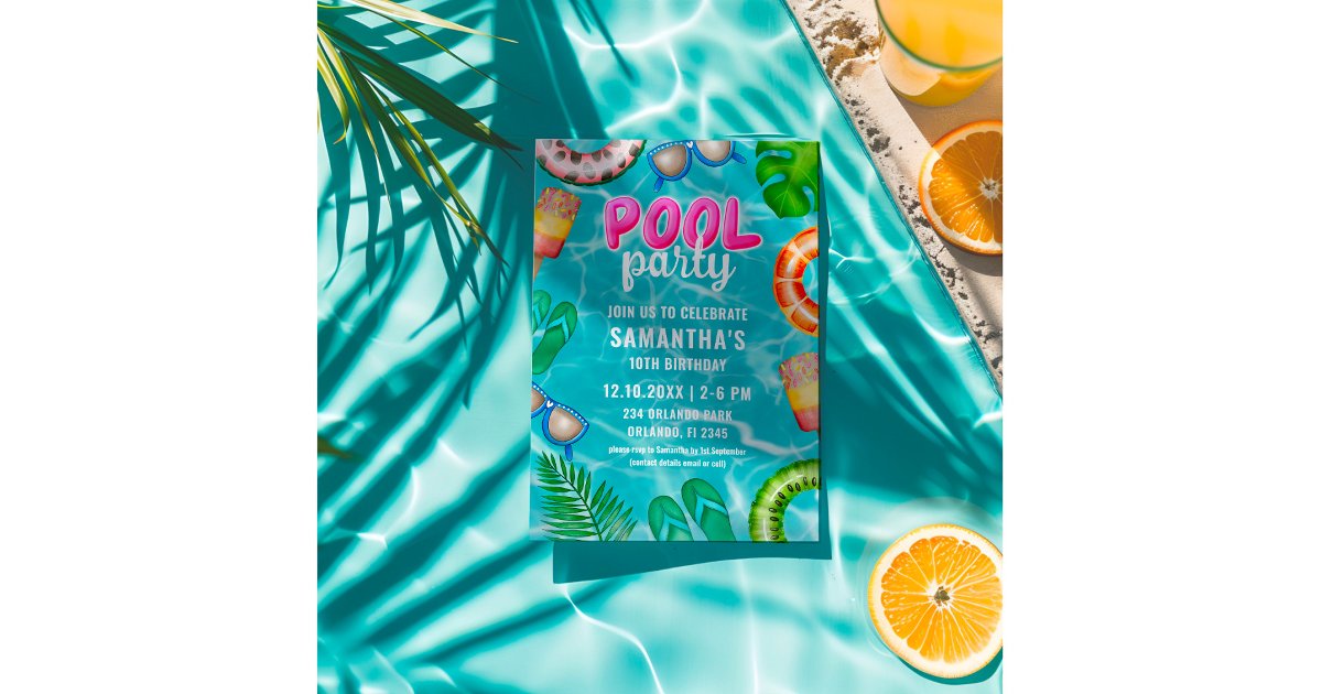 Pool Party Tropical Summer Invitation | Zazzle