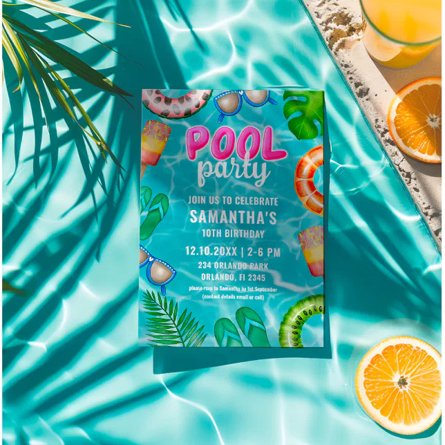 Pool Party Tropical Summer Invitation | Zazzle