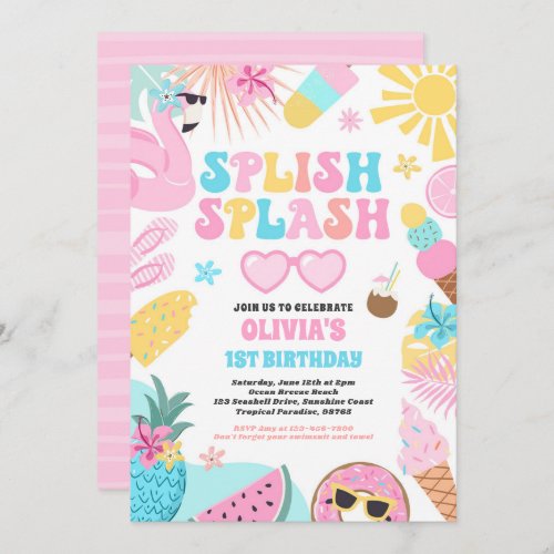 Pool Party Tropical Summer Pool Birthday Party Invitation