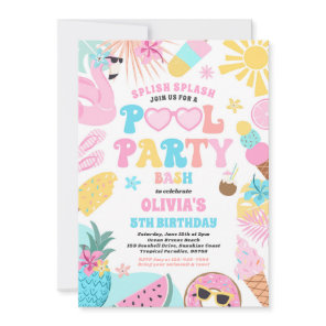 Pool Party Tropical Summer Pool Birthday Party Invitation