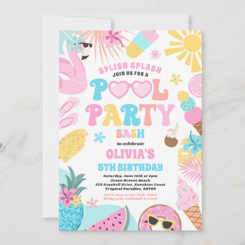 Pool Party Tropical Summer Pool Birthday Party Invitation