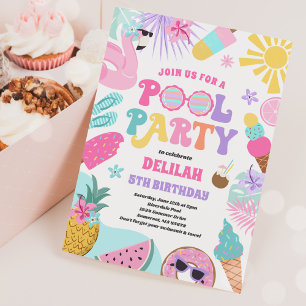 Pool Party Tropical Summer Pool Birthday Party Invitation