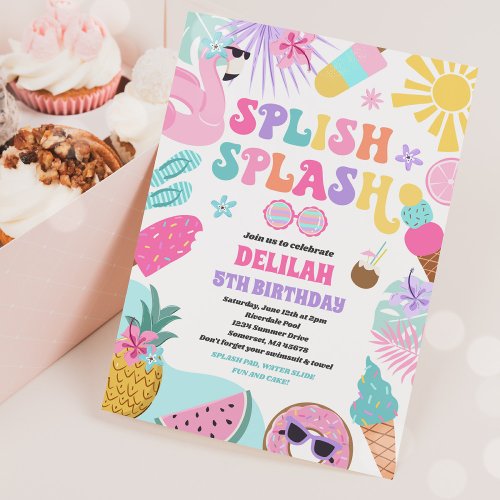 Pool Party Tropical Summer Pool Birthday Party Invitation