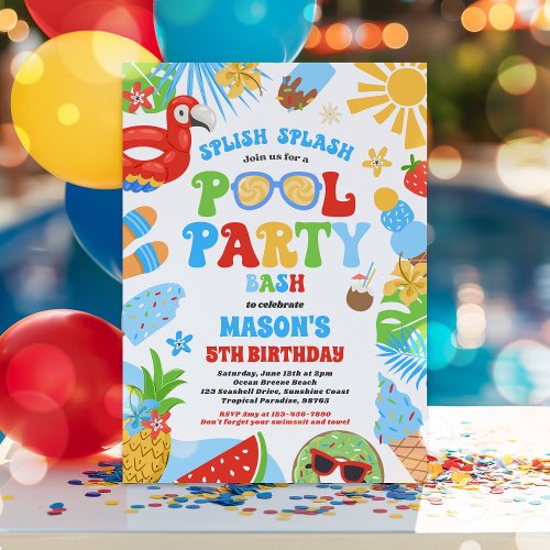 Pool Party Tropical Summer Pool Birthday Party Invitation