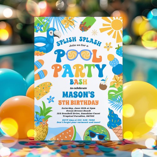 Pool Party Tropical Summer Pool Birthday Party Invitation