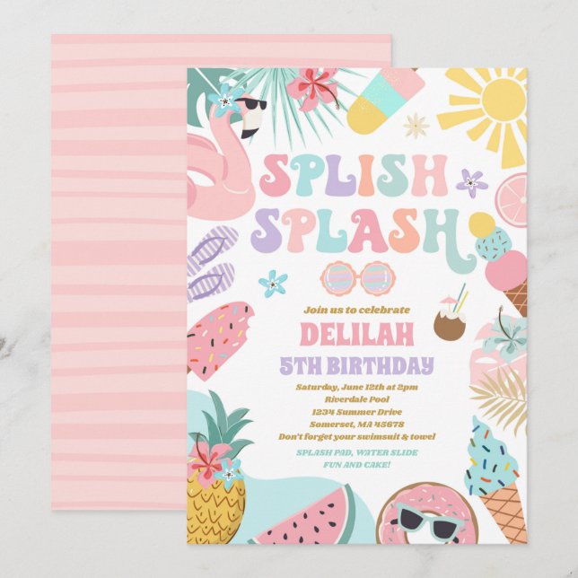 Pool Party Tropical Summer Pool Birthday Party Invitation (Front/Back)
