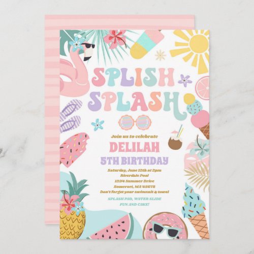 Pool Party Tropical Summer Pool Birthday Party Invitation