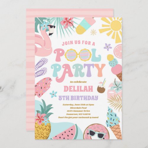 Pool Party Tropical Summer Pool Birthday Party Invitation