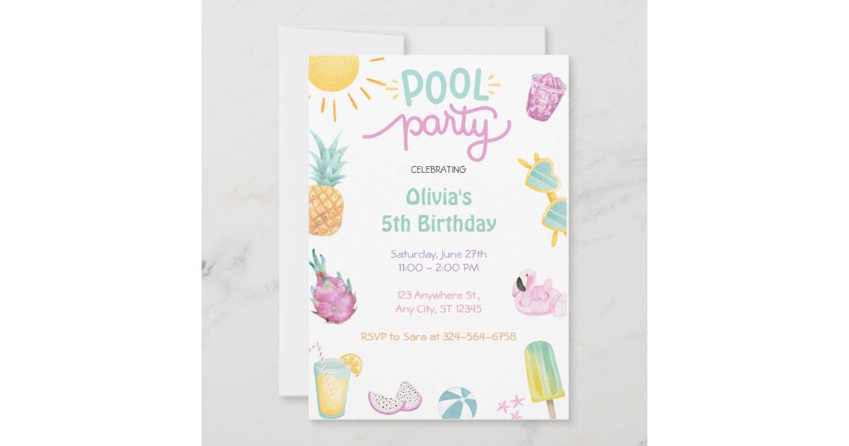 Pool Party Tropical Summer Pool Birthday Party Invitation | Zazzle
