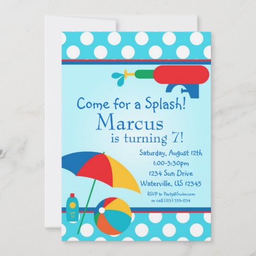 Pool Party Turquoise Polka Dot Birthday Invite